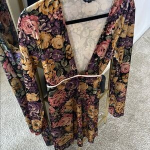 Topshop Velvet Floral Long Sleeve Wrap Dress